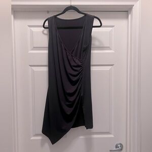 Windsor Women’s Sleeveless V neck Pleated Black Mini Dress w Side Slit Size XL